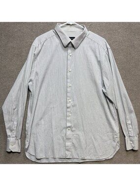 Ermenegildo Zegna Men's Dress Shirt 47 Blue White Stripes Business Button Up GUC